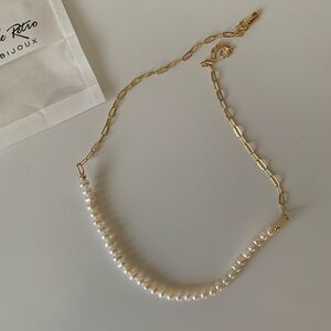 Simple Retro Gold Chain & White Pearl Strand Necklace